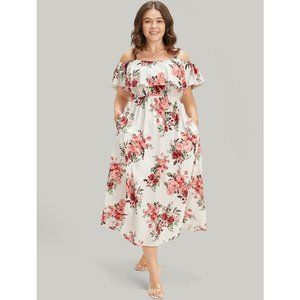 NWT BloomChic Floral Ruffle Pocket Adjustable Straps Cold Shoulder Dress 12/L